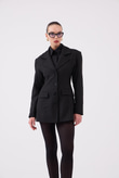 Belden Oturmalı Çizgili Fit Kesim Karen Blazer Ceket Siyah