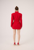 Heleni Blazer Jacket with Draped Waist, Red