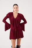 Fırfırlı Mini Yolanthe Elbise Bordo