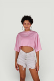 Bisiklet Yaka Holly Crop Tshirt Pembe