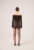Madonna Neckline Lace Macy Cashmere Blouse, Brown