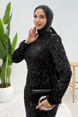 Ahu Payet Detay Abiye Siyah