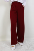 Beli Lastikli Düğmeli Pantolon Bordo