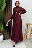 Broş Bağlama Elbise Bordo