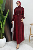 Celeste Taşlı Abiye Bordo