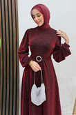 Celeste Taşlı Abiye Bordo