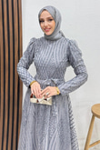 Ezna Simli Abiye Koyu Gri