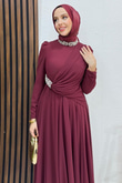 Ferda Taşlı Şifon Abiye Bordo