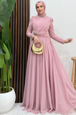 Ferda Taşlı Şifon Abiye Soft Pembe