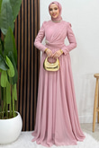 Ferda Taşlı Şifon Abiye Soft Pembe
