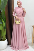 Ferda Taşlı Şifon Abiye Soft Pembe