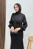 Flarlı Balık Abiye Siyah