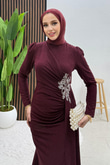 Gardenya Simli Jarse Abiye Bordo