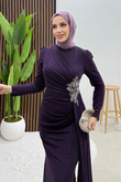 Gardenya Simli Jarse Abiye Mor
