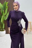 Gardenya Simli Jarse Abiye Mor