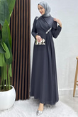 Gülnihal Şifon Abiye Koyu Gri
