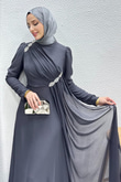 Gülnihal Şifon Abiye Koyu Gri