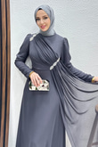 Gülnihal Şifon Abiye Koyu Gri