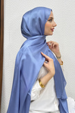 İnci Saten Şal Mavi