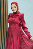 Kabartma Detay Yoryo Abiye Bordo
