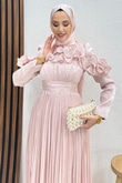 Kabartma Detay Yoryo Abiye Soft Pembe