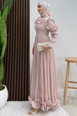Kabartma Detay Yoryo Abiye Soft Pembe