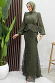 Marcella Dantel İşleme Abiye Haki