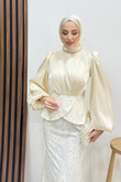 Marcella Dantel İşleme Abiye Krem