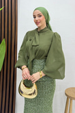 Olya Şifon Detay Abiye Haki
