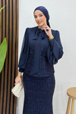 Olya Şifon Detay Abiye Lacivert