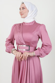 Önü Pileli Tesettür Abiye Pembe