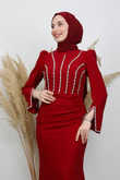 Palmiye Taş Abiye Bordo