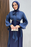 Perla Saten Abiye Lacivert