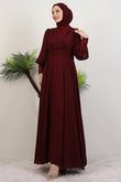 Roza Detay Şifon Elbise Bordo
