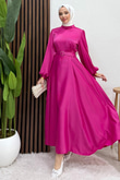 Saten Kemerli Elbise Pembe