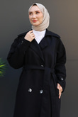 Selvi Kuşaklı Trenç Siyah