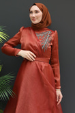 Taşlı Organze Abiye Kiremit