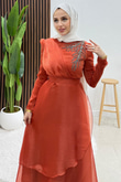 Taşlı Organze Abiye Kiremit