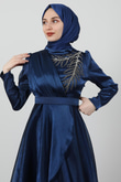 Taşlı Organze Abiye Lacivert