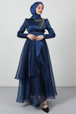 Taşlı Organze Abiye Lacivert