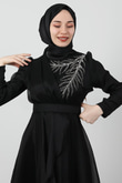 Taşlı Organze Abiye Siyah