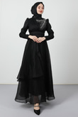 Taşlı Organze Abiye Siyah