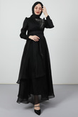 Taşlı Organze Abiye Siyah