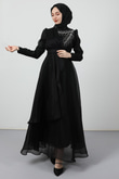 Taşlı Organze Abiye Siyah