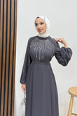 Yeşim Şifon Abiye Koyu Gri