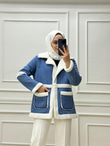 0101-İçi Kürklü Denim Kaban-Mavi