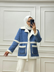 0101-İçi Kürklü Denim Kaban-Mavi