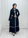 0213-Şerit Detaylı Elbise-Siyah