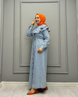 0222-Taşlı Denim Elbise-Açık Mavi