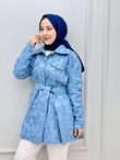 0232-Çiçek Pullu Denim Ceket-Açık Mavi